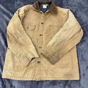 Vintage Key Coat Mens Large Brown Canvas Workwear Chore Barn Lined 80s
